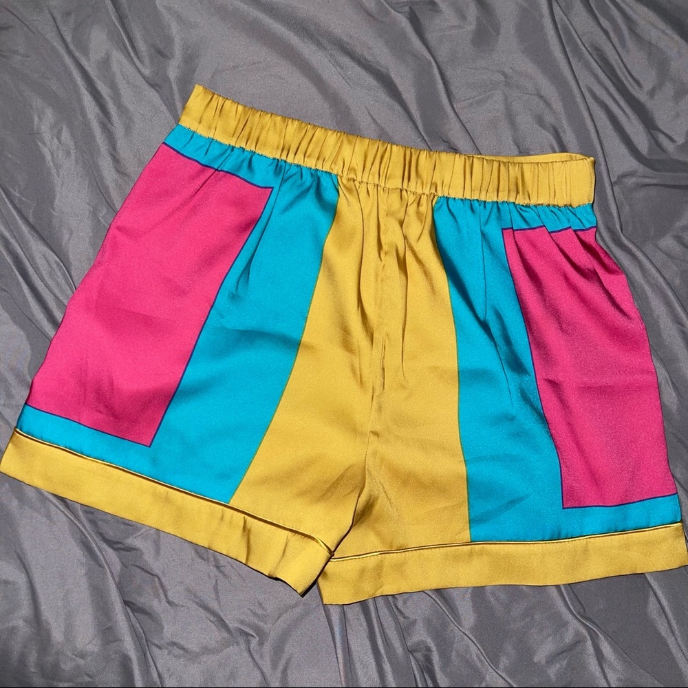 J. CREW Gold, Pink, Turquoise Colorblock Silky Shorts, 6 - Picture 4 of 4
